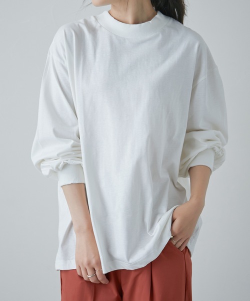 Fashion Letter(ファッションレター)の「モックネックコットンロンT(Tシャツ/カットソー・レディース・ブラック/オフホワイト/ライトベージュ・LL~3L/4L~5L/M~L)」の2枚目の写真