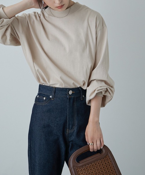 Fashion Letter(ファッションレター)の「モックネックコットンロンT(Tシャツ/カットソー・レディース・ブラック/オフホワイト/ライトベージュ・LL~3L/4L~5L/M~L)」の1枚目の写真
