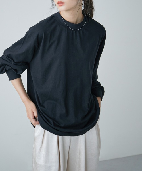 Fashion Letter(ファッションレター)の「モックネックコットンロンT(Tシャツ/カットソー・レディース・ブラック/オフホワイト/ライトベージュ・LL~3L/4L~5L/M~L)」の3枚目の写真