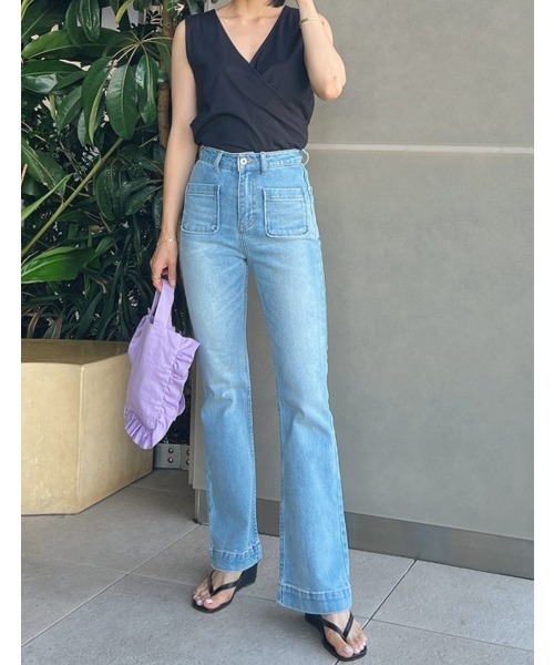 Vicente（ヴィセンテ）の「【美脚シルエット！】【Seagreen×Vicente】Collaboration denim（デニムパンツ・レディース・ブルー/ネイビー/キャメル/ピンク・X-SMALL/SMALL/MEDIUM）」の15枚目の写真