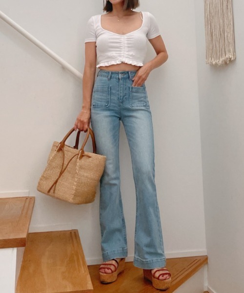 Vicente（ヴィセンテ）の「【美脚シルエット！】【Seagreen×Vicente】Collaboration denim（デニムパンツ・レディース・ブルー/ネイビー/キャメル/ピンク・X-SMALL/SMALL/MEDIUM）」の6枚目の写真