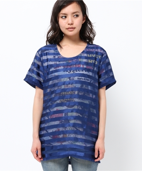 ★新品タグ付★HystericGlamour♥️総柄シースルー ボーダー‼ HYSTERIC GLAMOUR（ヒステリックグラマー）の「SCRATCH FEVER総