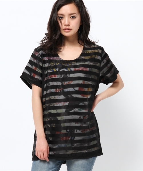 ★新品タグ付★HystericGlamour♥️総柄シースルー ボーダー‼ HYSTERIC GLAMOUR（ヒステリックグラマー）の「SCRATCH FEVER総