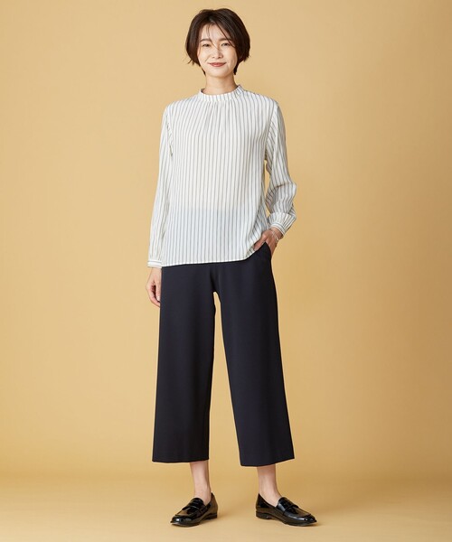 J.PRESS(ジェイプレス)の「【洗える】シルクタッチ ダブルストライプ スタンドカラー ブラウス(シャツ/ブラウス・レディース・ホワイト系1/ネイビー系1/ピンク系1・11/9)」の6枚目の写真