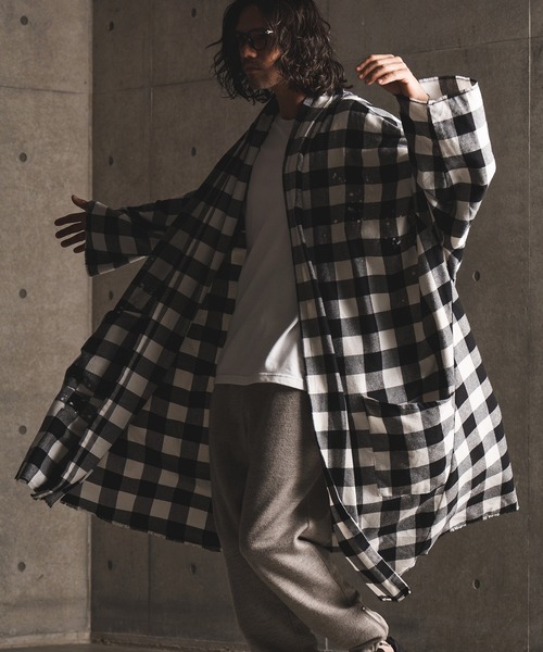 GLIMCLAP(グリムクラップ)の「mj8728-Plaid pattern-viyella material gownish design jacket ジャケット(その他アウター・メンズ・イエロー/ホワイト/レッド/グリーン・S/L/M)」の2枚目の写真