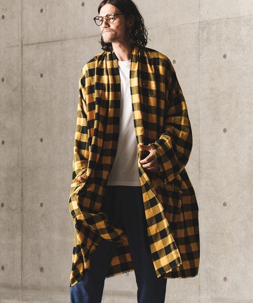 GLIMCLAP(グリムクラップ)の「mj8728-Plaid pattern-viyella material gownish design jacket ジャケット(その他アウター・メンズ・イエロー/ホワイト/レッド/グリーン・S/L/M)」の16枚目の写真
