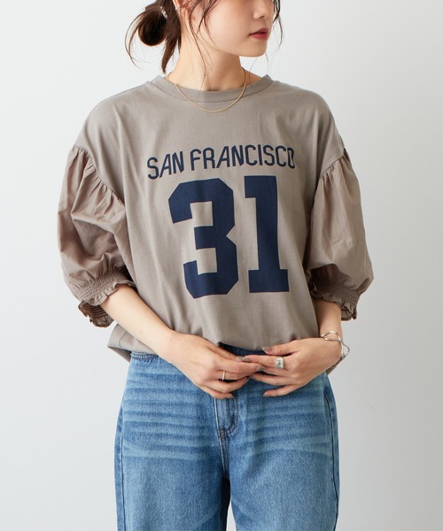 PUAL CE CIN（ピュアルセシン）の「ボリューム袖ナンバリングT（Tシャツ/カットソー・レディース・ベージュ/グリーン/ナチュラル・FREE）」の10枚目の写真