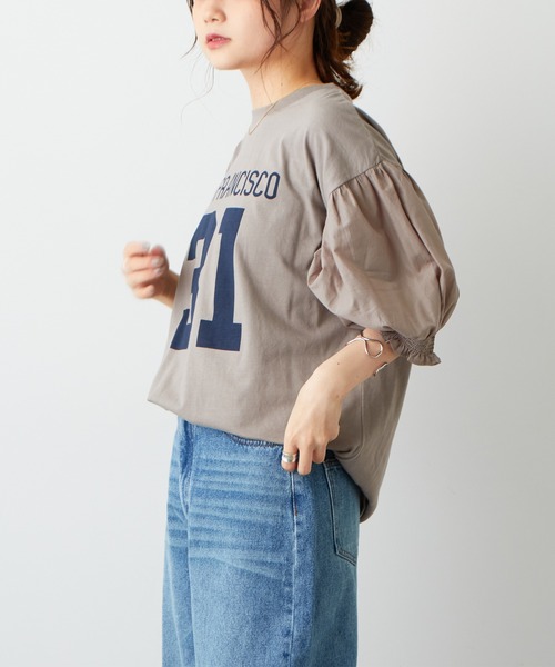 PUAL CE CIN（ピュアルセシン）の「ボリューム袖ナンバリングT（Tシャツ/カットソー・レディース・ベージュ/グリーン/ナチュラル・FREE）」の13枚目の写真