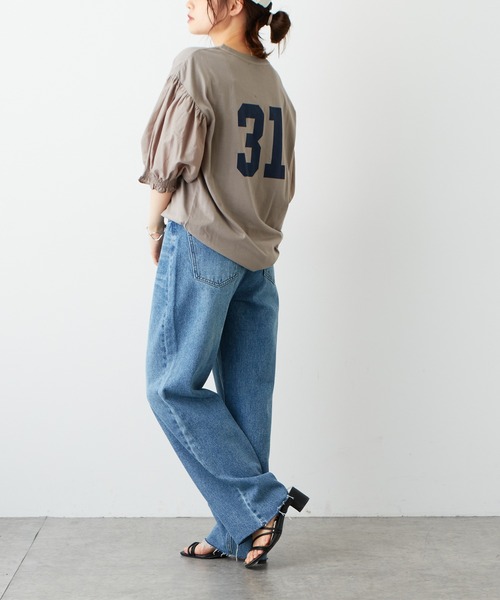 PUAL CE CIN（ピュアルセシン）の「ボリューム袖ナンバリングT（Tシャツ/カットソー・レディース・ベージュ/グリーン/ナチュラル・FREE）」の9枚目の写真