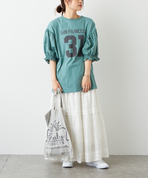 PUAL CE CIN（ピュアルセシン）の「ボリューム袖ナンバリングT（Tシャツ/カットソー・レディース・ベージュ/グリーン/ナチュラル・FREE）」の6枚目の写真