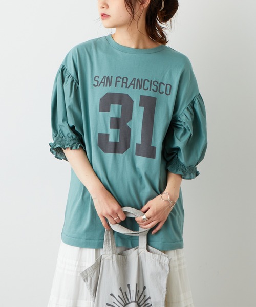 PUAL CE CIN（ピュアルセシン）の「ボリューム袖ナンバリングT（Tシャツ/カットソー・レディース・ベージュ/グリーン/ナチュラル・FREE）」の15枚目の写真