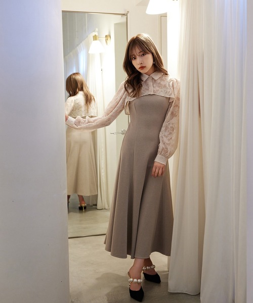 ANDGEEBEE(アンジービー)の「シャツキャミワンピセット(ワンピース・レディース・ブラック/ベージュ・MEDIUM)」の1枚目の写真