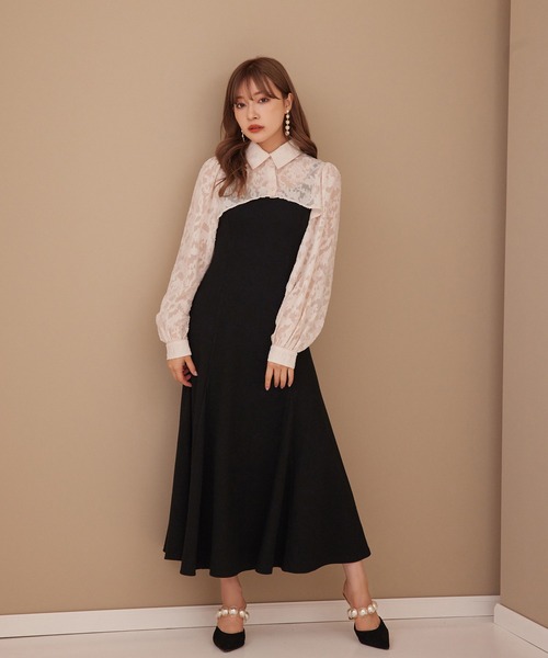 ANDGEEBEE(アンジービー)の「シャツキャミワンピセット(ワンピース・レディース・ブラック/ベージュ・MEDIUM)」の2枚目の写真