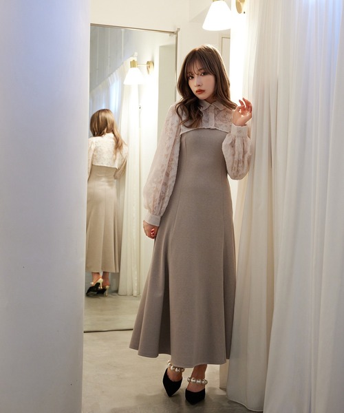 ANDGEEBEE(アンジービー)の「シャツキャミワンピセット(ワンピース・レディース・ブラック/ベージュ・MEDIUM)」の3枚目の写真