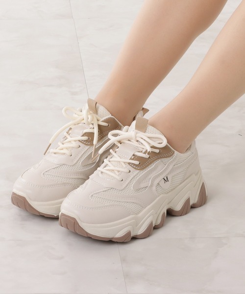 Lace Ladies（レースレディース）の「厚底メッシュダッドスニーカー（スニーカー・レディース・ベージュ/ブラック・23/22.5/24.5/24/23.5/25）」の5枚目の写真