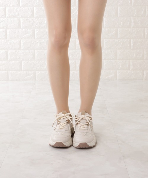Lace Ladies（レースレディース）の「厚底メッシュダッドスニーカー（スニーカー・レディース・ベージュ/ブラック・23/22.5/24.5/24/23.5/25）」の7枚目の写真