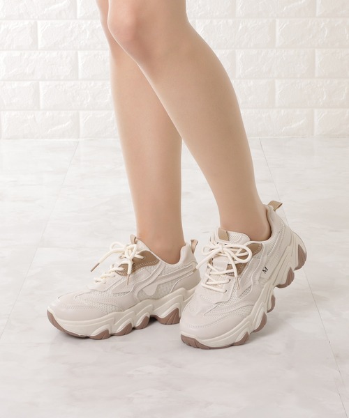 Lace Ladies（レースレディース）の「厚底メッシュダッドスニーカー（スニーカー・レディース・ベージュ/ブラック・23/22.5/24.5/24/23.5/25）」の8枚目の写真