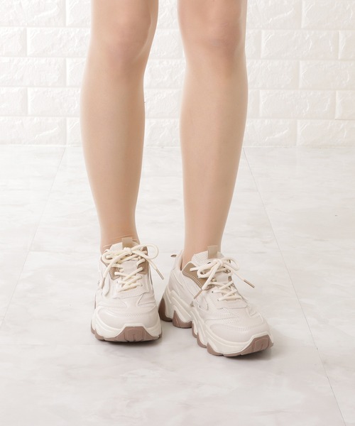 Lace Ladies（レースレディース）の「厚底メッシュダッドスニーカー（スニーカー・レディース・ベージュ/ブラック・23/22.5/24.5/24/23.5/25）」の11枚目の写真
