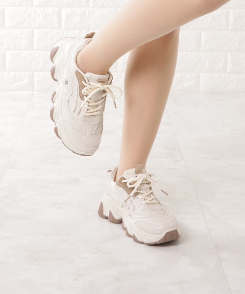 Lace Ladies（レースレディース）の「厚底メッシュダッドスニーカー（スニーカー・レディース・ベージュ/ブラック・23/22.5/24.5/24/23.5/25）」の12枚目の写真