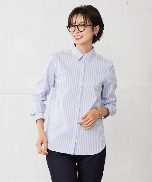 J.PRESS(ジェイプレス)の「【洗える】ストライプ シャツカラー ブラウス(シャツ/ブラウス・レディース・サックスブルー系1/ふじ色系1/ピンク系1・T15/T13)」の2枚目の写真
