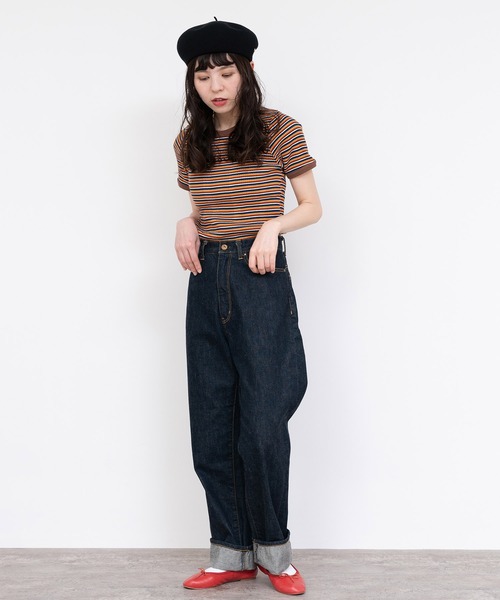 CHILD WOMAN(チャイルドウーマン)の「変形テレコマルチボーダー半袖プルオーバー(Tシャツ/カットソー・レディース・ブラウン/レッド・FREE)」の22枚目の写真