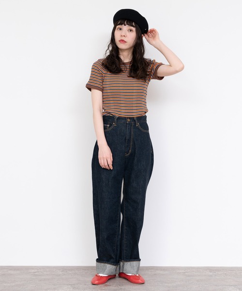 CHILD WOMAN(チャイルドウーマン)の「変形テレコマルチボーダー半袖プルオーバー(Tシャツ/カットソー・レディース・ブラウン/レッド・FREE)」の21枚目の写真