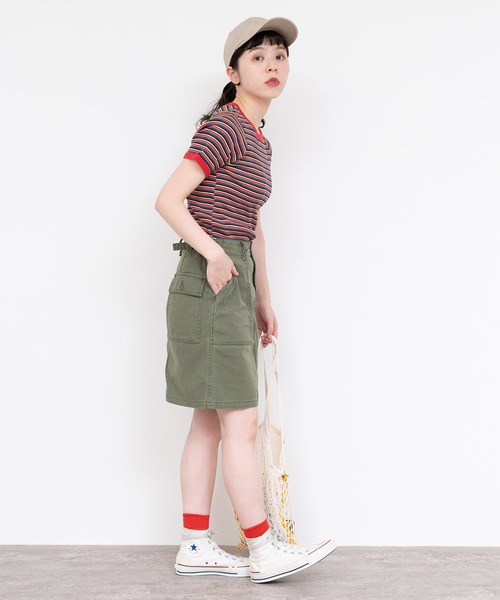 CHILD WOMAN(チャイルドウーマン)の「変形テレコマルチボーダー半袖プルオーバー(Tシャツ/カットソー・レディース・ブラウン/レッド・FREE)」の15枚目の写真