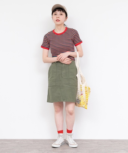 CHILD WOMAN(チャイルドウーマン)の「変形テレコマルチボーダー半袖プルオーバー(Tシャツ/カットソー・レディース・ブラウン/レッド・FREE)」の8枚目の写真