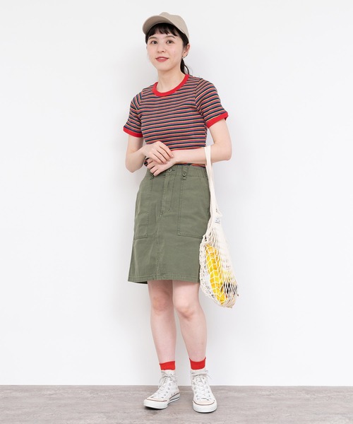 CHILD WOMAN(チャイルドウーマン)の「変形テレコマルチボーダー半袖プルオーバー(Tシャツ/カットソー・レディース・ブラウン/レッド・FREE)」の10枚目の写真