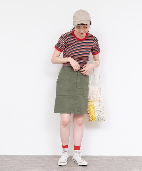 CHILD WOMAN(チャイルドウーマン)の「変形テレコマルチボーダー半袖プルオーバー(Tシャツ/カットソー・レディース・ブラウン/レッド・FREE)」の11枚目の写真