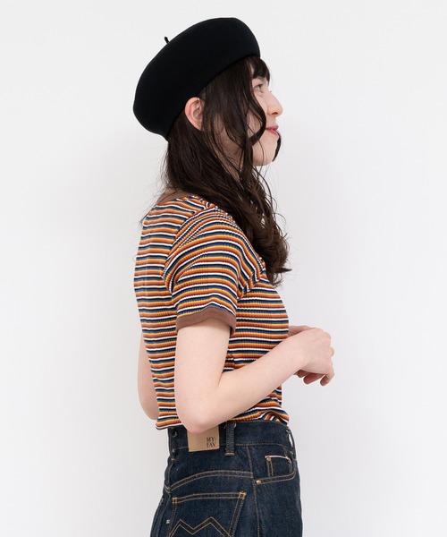 CHILD WOMAN(チャイルドウーマン)の「変形テレコマルチボーダー半袖プルオーバー(Tシャツ/カットソー・レディース・ブラウン/レッド・FREE)」の19枚目の写真