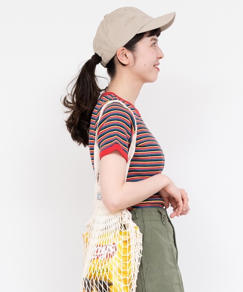 CHILD WOMAN(チャイルドウーマン)の「変形テレコマルチボーダー半袖プルオーバー(Tシャツ/カットソー・レディース・ブラウン/レッド・FREE)」の6枚目の写真