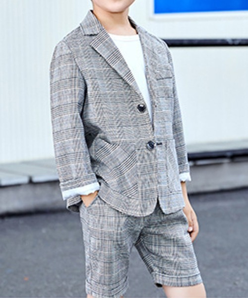 DAY CLOSET（デイ クローゼット）の「キッズ セットアップスーツ長袖ジャケット+ショートパンツ 2点セット（セットアップ・キッズ・グレー・110cm/120cm/130cm/140cm/150cm）」の5枚目の写真