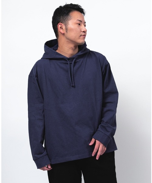 Alil（アリル）の「【Alil】アリル 10/-天竺 プルパーカー ルーズ シルエット 大人カジュアル（パーカー・メンズ・カーキ/ネイビー/グレイッシュベージュ/ブラック/オフホワイト・SMALL/MEDIUM/LARGE）」の5枚目の写真