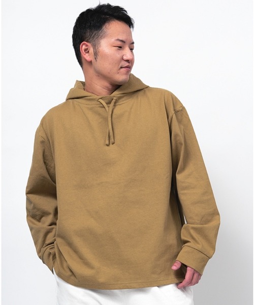 Alil（アリル）の「【Alil】アリル 10/-天竺 プルパーカー ルーズ シルエット 大人カジュアル（パーカー・メンズ・カーキ/ネイビー/グレイッシュベージュ/ブラック/オフホワイト・SMALL/MEDIUM/LARGE）」の4枚目の写真