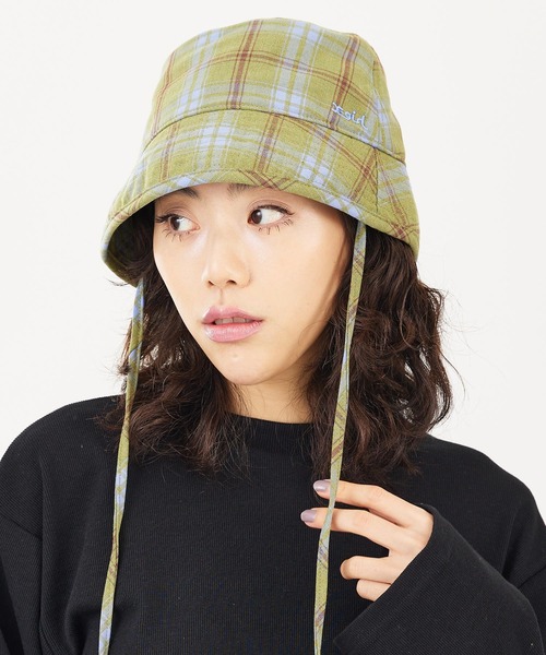 X-girl（エックスガール）の「PLAID BUCKET HAT（ハット・レディース・ホワイト/グリーン/イエロー・ONE SIZE）」の14枚目の写真