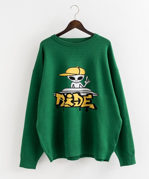 Rocky Monroe(ロッキーモンロー)の「オーバーサイズ ジャガード編み ニットプルオーバー クルーネック セーター(ニット/セーター・メンズ・パープル/イエロー/グリーン/アイボリー/アイボリー系/グリーン系/パープル系/ブラック・M/L)」の17枚目の写真