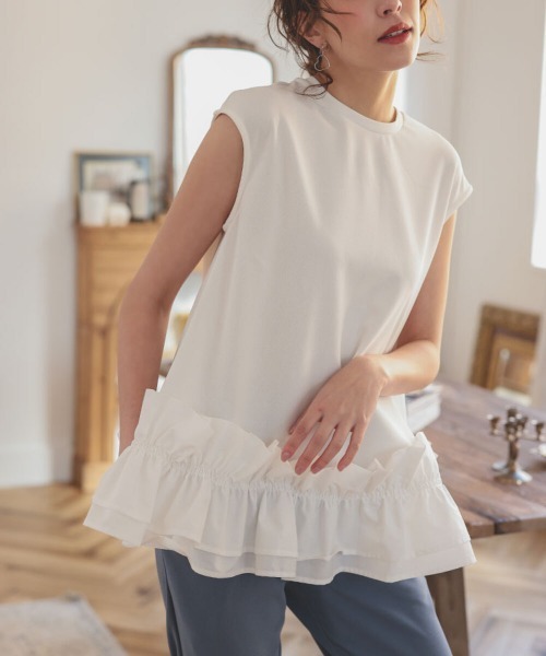 DONOBAN(ドノバン)の「フリルヘム タンクトップ(タンクトップ・レディース・ホワイト/ブラック・F)」の2枚目の写真