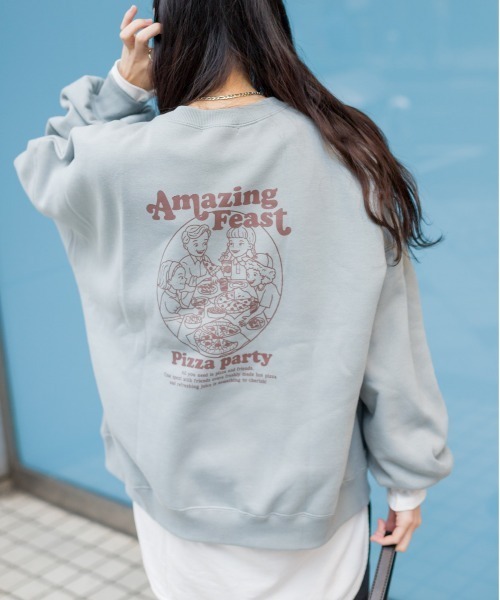 SpRay(スプレイ)の「裏起毛ピザパーティースウェット(スウェット・レディース・オフホワイト/ミント/オートミール/スミクロ・FREE)」の4枚目の写真