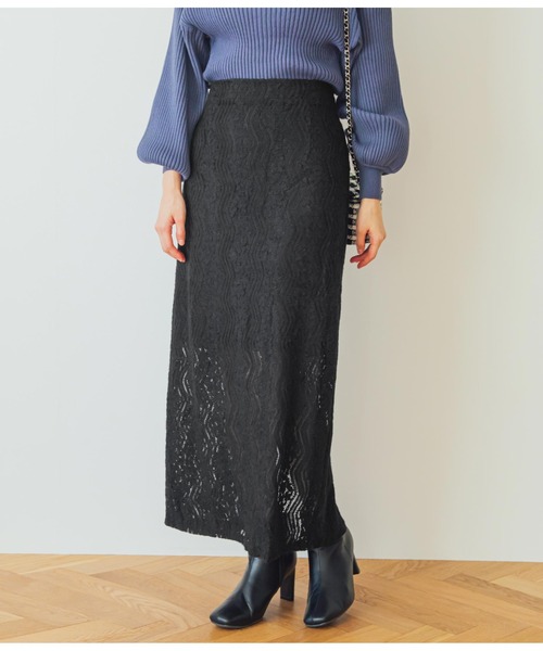 CHILLE(チル)の「起毛レースタイトスカート(スカート・レディース・ブラウン/アイボリー/ブラック・FREE)」の2枚目の写真