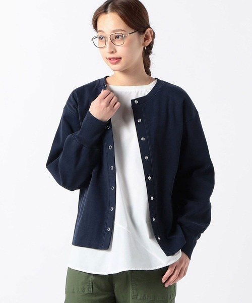 Grand PARK（グランドパーク）の「スナップ長袖カーディガン（カーディガン/ボレロ・レディース・ホワイト×ブラック/モスグリーン/ネイビー・FREE）」の3枚目の写真