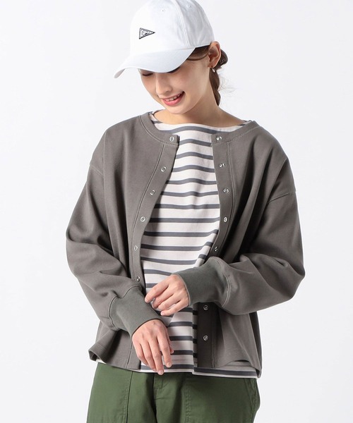 Grand PARK（グランドパーク）の「スナップ長袖カーディガン（カーディガン/ボレロ・レディース・ホワイト×ブラック/モスグリーン/ネイビー・FREE）」の2枚目の写真