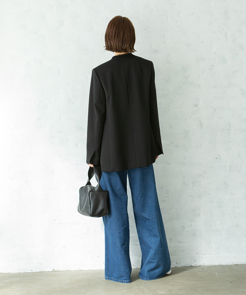 専用　　　ノーカラージャケット MUL ブラックWOOL TOMORROWLAND / トゥモローランド （レディース） ノーカラー