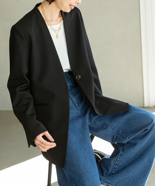 ウールツイルノーカラージャケット（ノーカラージャケット）｜NOBLE