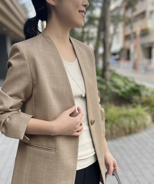 Noble（ノーブル）の「ウールツイルノーカラージャケット（ノーカラージャケット・レディース・ブラック/ベージュ・36/38）」の8枚目の写真