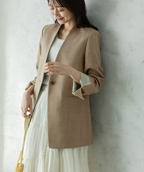 ウールツイルノーカラージャケット（ノーカラージャケット）｜NOBLE