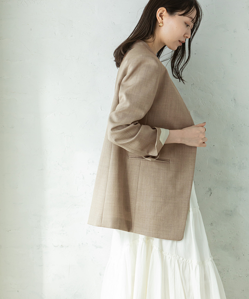 NOBLE ノーカラージャケット ベージュ NOBLE（ノーブル） ノーカラージャケット 36 ベージュ レディース