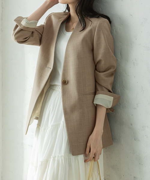 ウールツイルノーカラージャケット（ノーカラージャケット）｜NOBLE