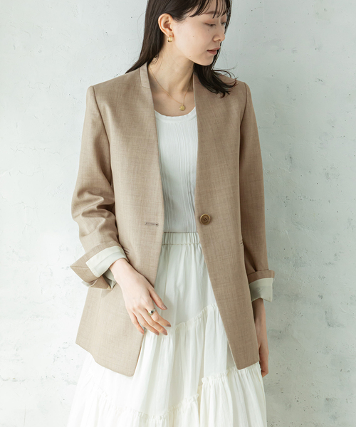 NOBLE ウールツイルノーカラージャケット ウールツイルノーカラージャケット（ノーカラージャケット）｜NOBLE