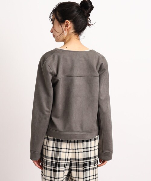 DRESKIP（ドレスキップ）の「◆【カジュアルからキレイめまで】もちもちノ－カラ－ブルゾン（ノーカラージャケット・レディース・チャコールグレー/ベージュ/ライトグレー・04/03/02）」の16枚目の写真